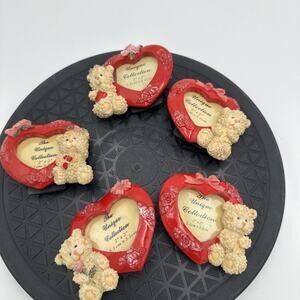 Vintage Heart Teddy Hear Frames Magnetic Or Self Stand Picture Frame Lot Of 5